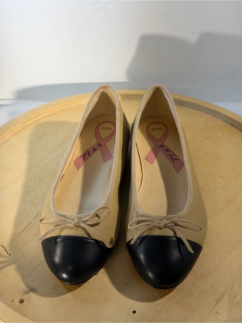 Marc Fisher Jodi Leather  Breast Cancer Awareness Black Cap Ballet Flats
